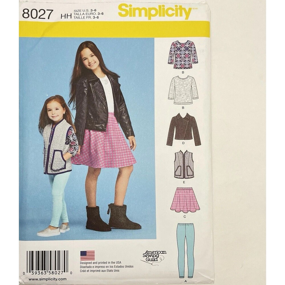 Pattern Girls Sz 3-6 HH Moto Jacket Vest Skirt Leggings Simplicity 8027 New/Uncu